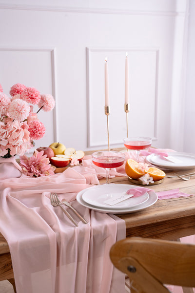 Chemin de table en chiffon, rose pâle, 0,48 x 5 m