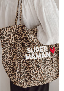 Sac cabas toile léopard "Logo Maman"