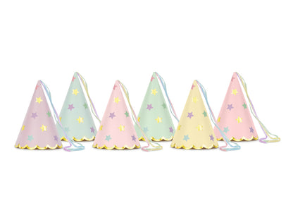 Chapeaux de fête Étoiles, mélange, 14.5cm – lot de 6 pièces