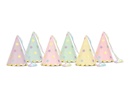 Chapeaux de fête Étoiles, mélange, 14.5cm – lot de 6 pièces