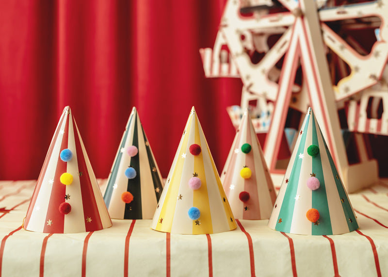 Chapeaux de fête à pompons – Lot de 6 – Circus Party