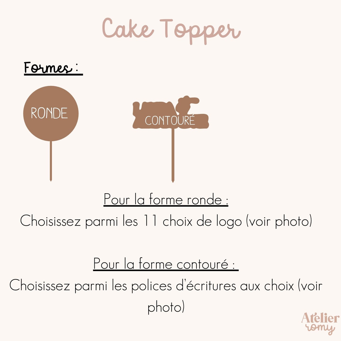Cake topper mariage en bois - Plusieurs formes & logos