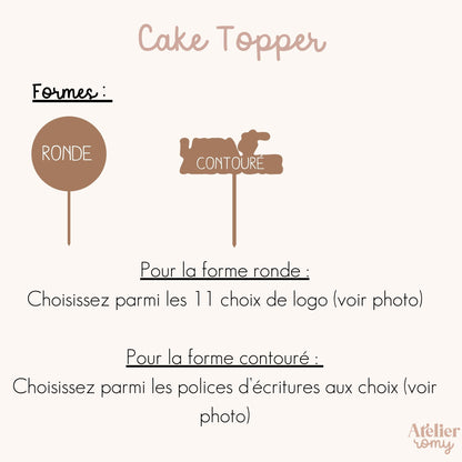 Cake topper mariage en bois - Plusieurs formes & logos