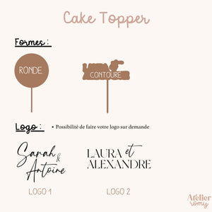 Cake topper mariage en bois - Plusieurs formes & logos