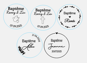 Magnet Baptême en bois - Forme ronde