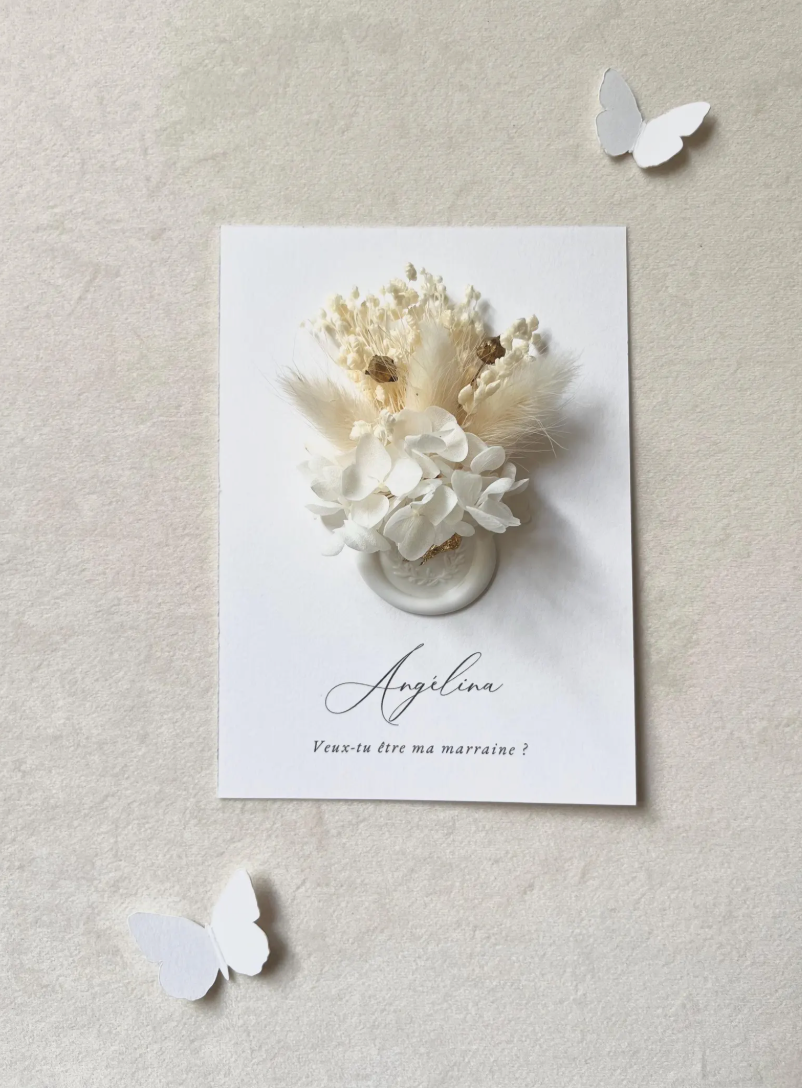 Carte "Veux-tu être ma ..." - Fleurs séchées et cachet de cire
