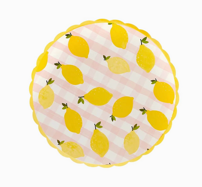 Assiette papier citron et vichy - Lot de 8