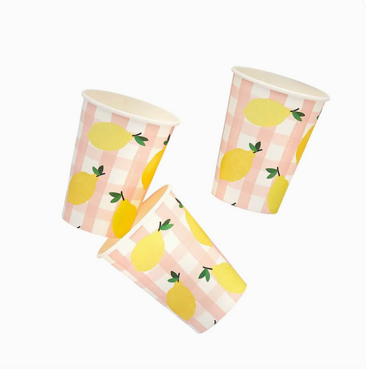 Gobelets citron et vichy - Lot de 8