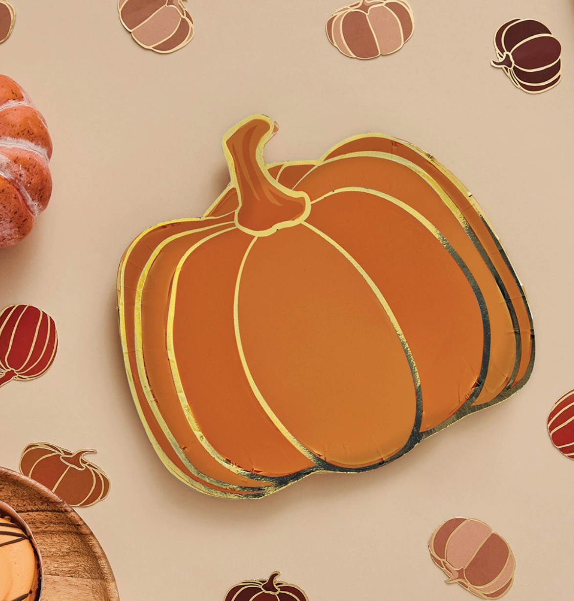 Assiette en papier citrouille - Lot de 8