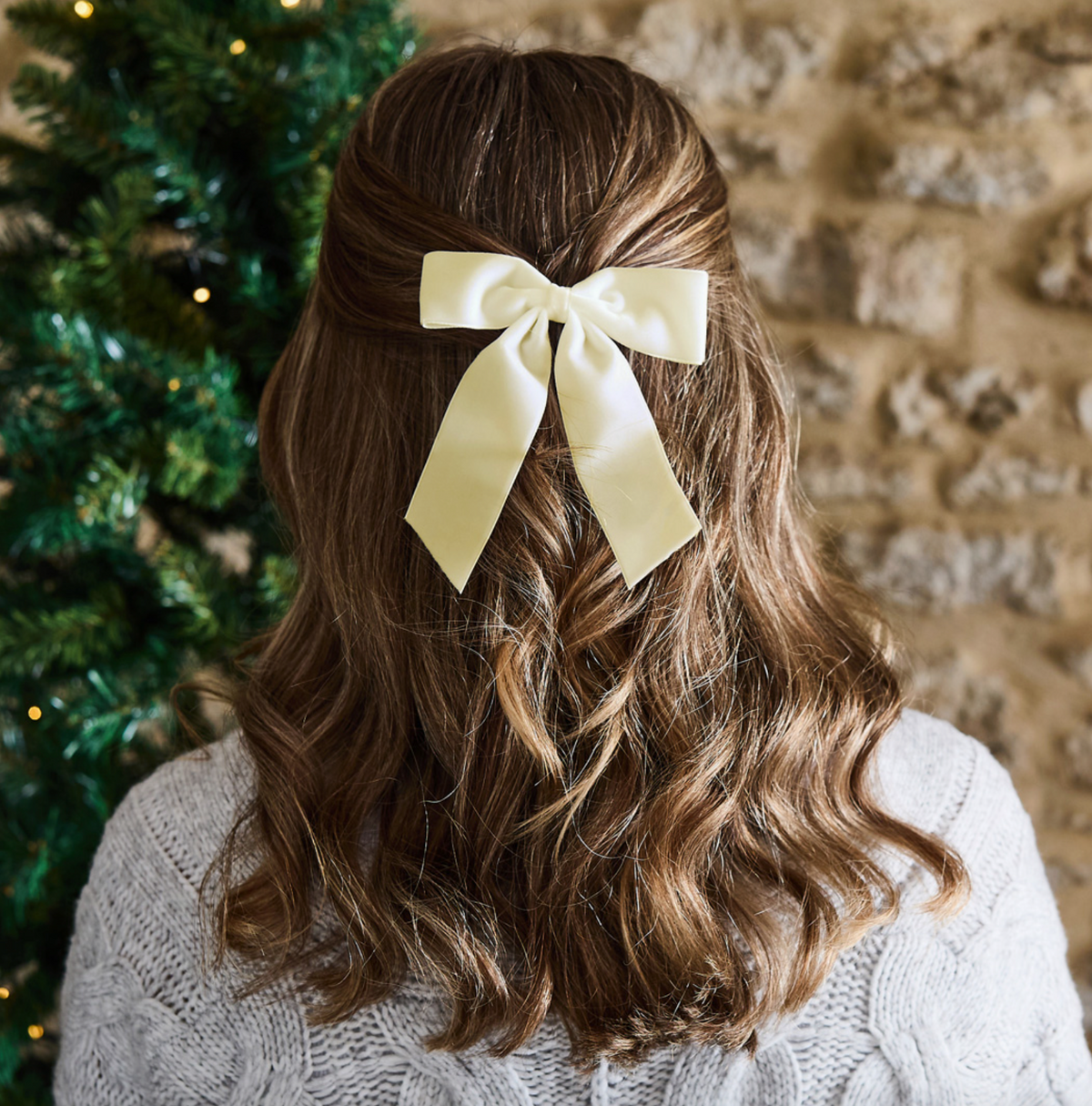 Clips noeuds en velour crème - Lot de 6