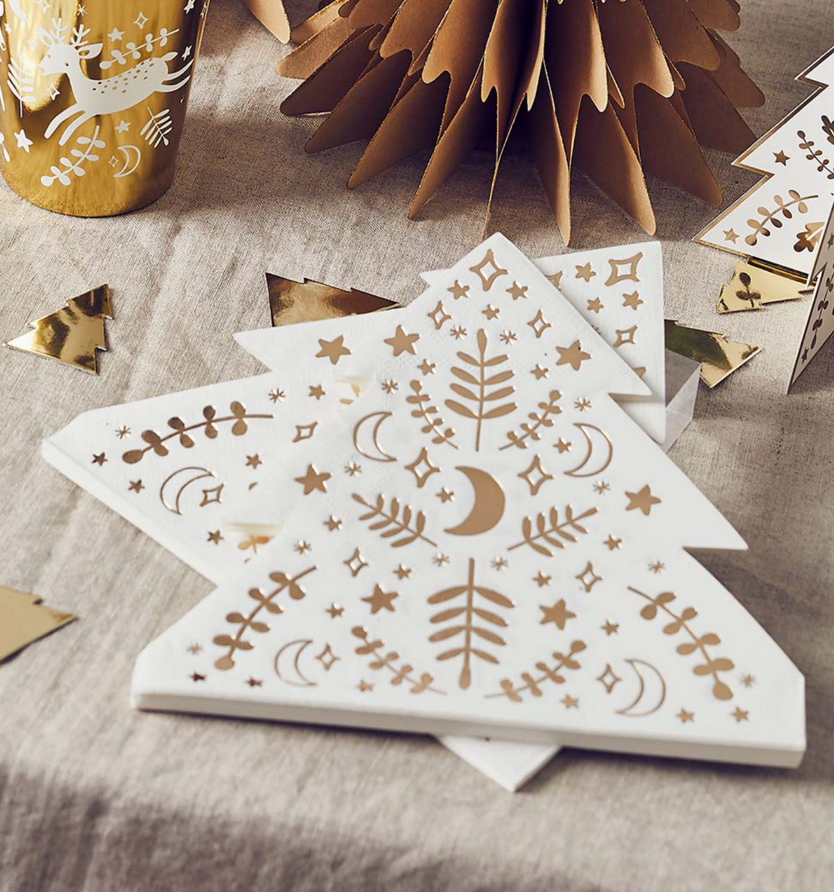 Serviettes doré sapin de Noël - Lot de 16