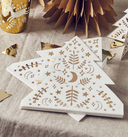 Serviettes doré sapin de Noël - Lot de 16