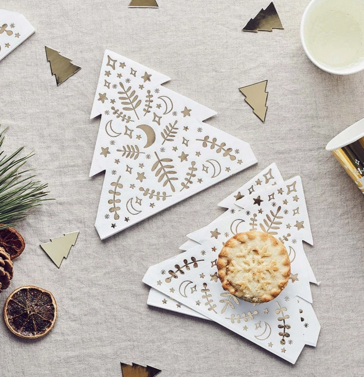 Serviettes doré sapin de Noël - Lot de 16