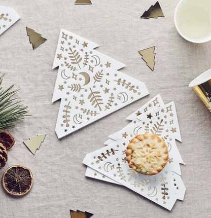 Serviettes doré sapin de Noël - Lot de 16
