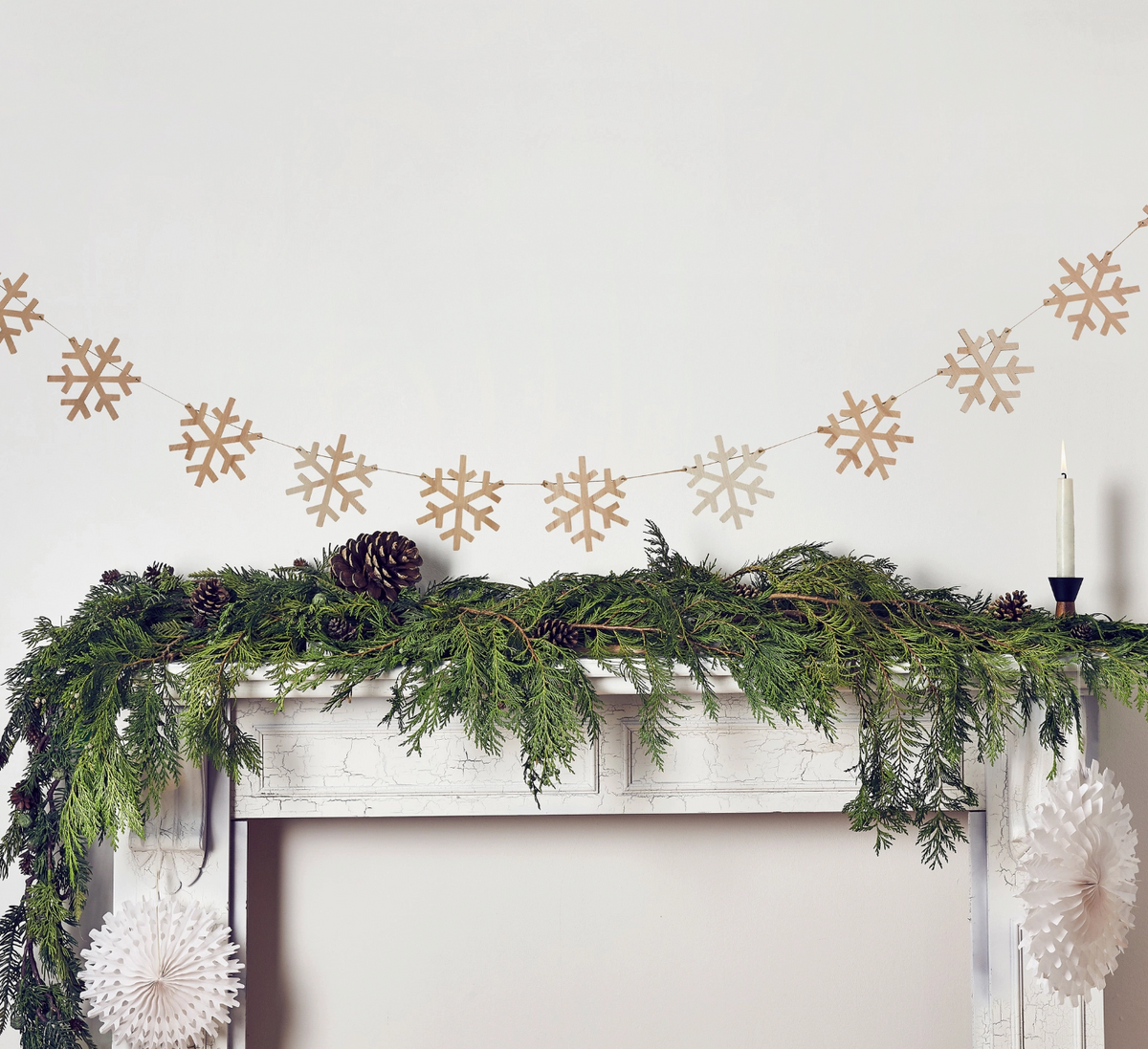 Guirlande de flocons de neige bois - 2,5m