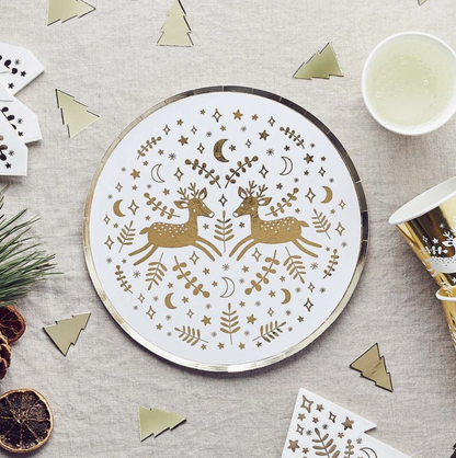 Assiettes renne doré - Lot de 8
