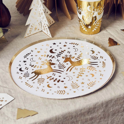 Assiettes renne doré - Lot de 8
