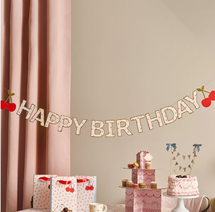 Banderole Joyeux Anniversaire - Cerise