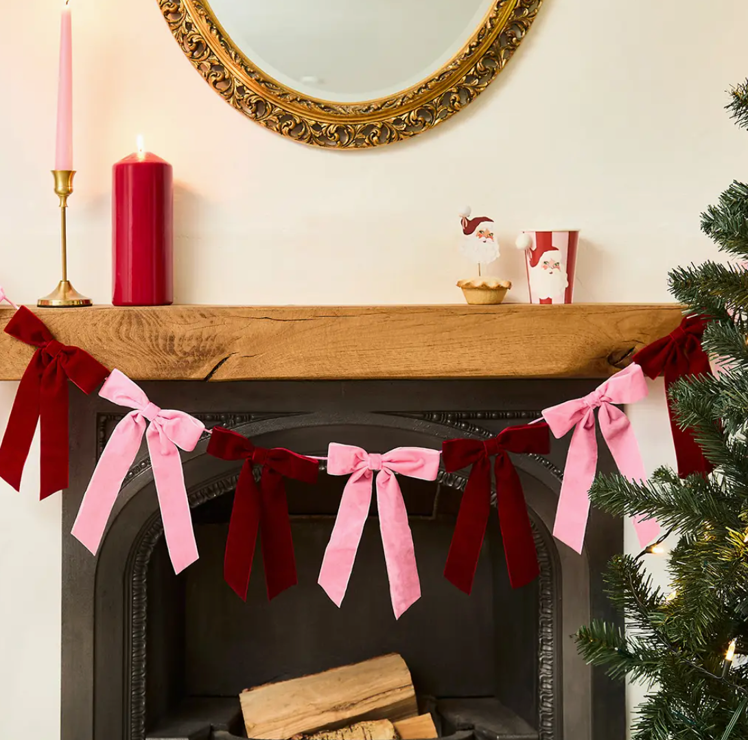 Guirlande en velours noeud Rose et rouge - 2m