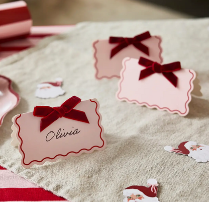 Marque place noeud velours rouge - Lot de 8