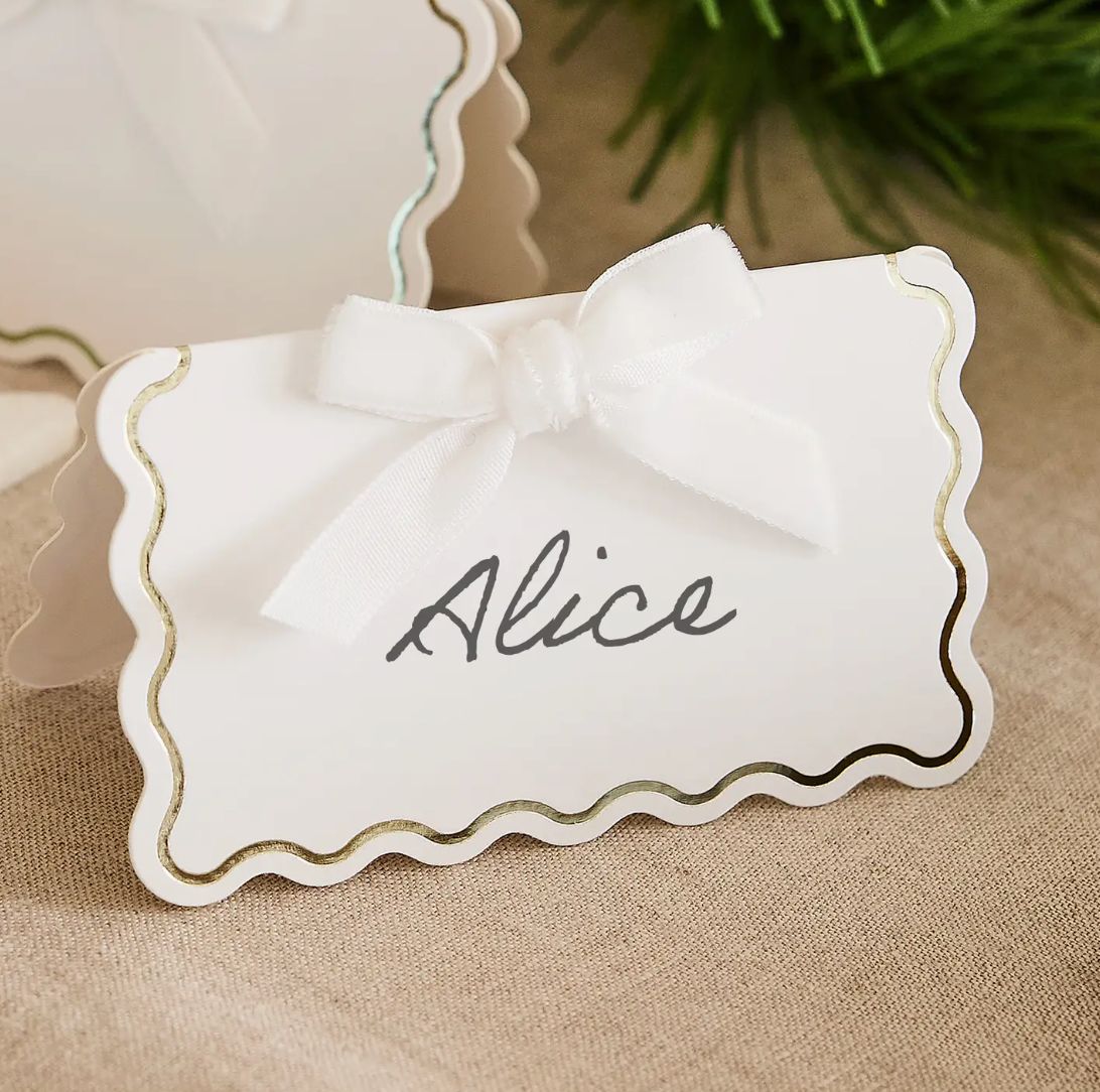 Marque place blanc et or - Noeud velours - Lot de 8
