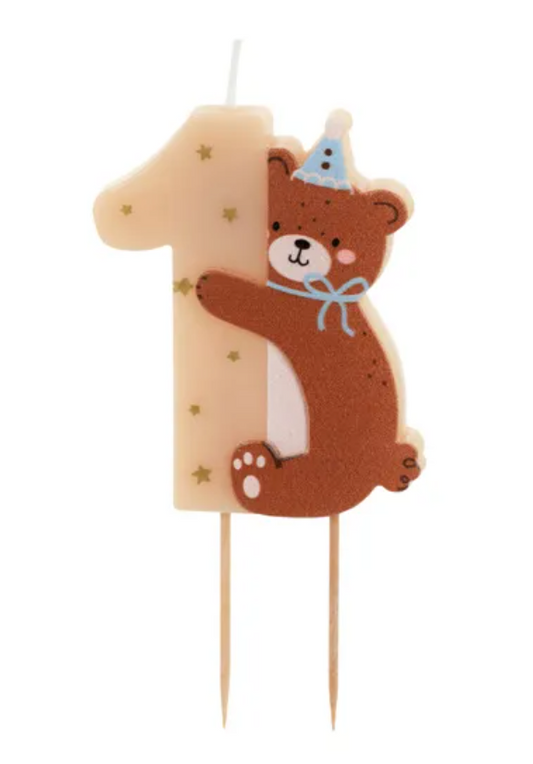 Bougie d'anniversaire Numéro 1 avec ours en peluche