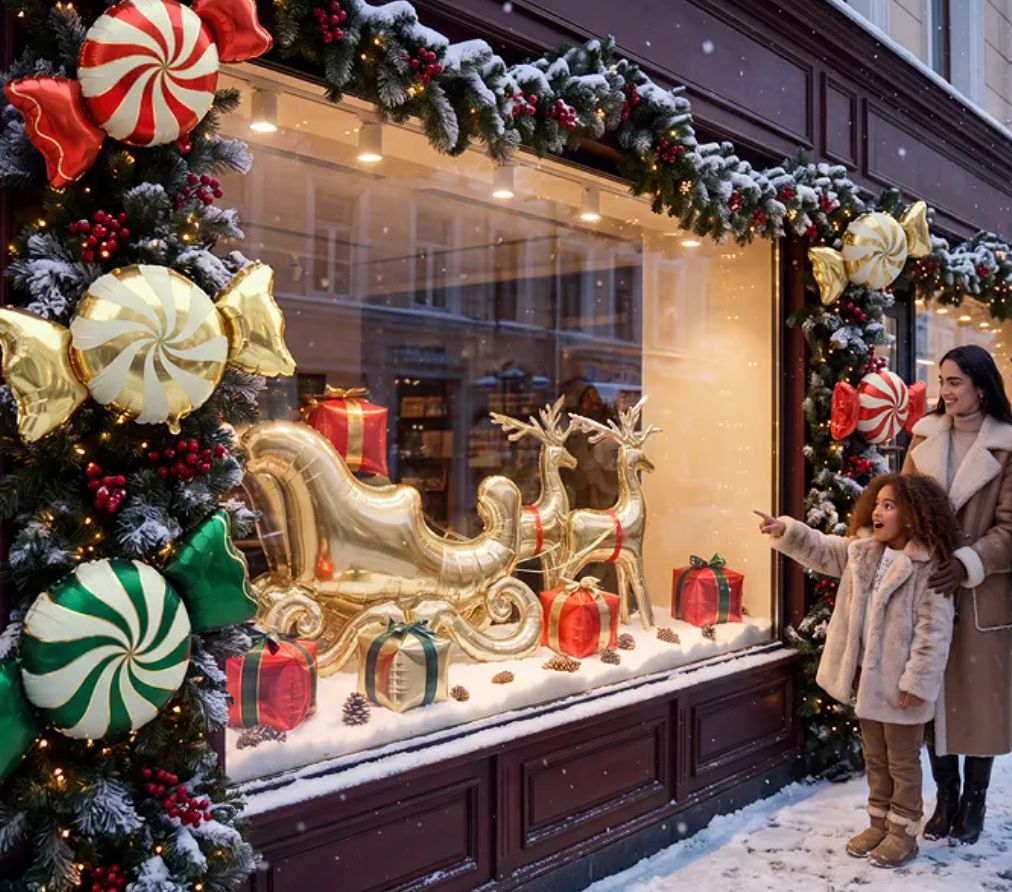Ballon aluminium Traîneau du Père Noël géant, Or