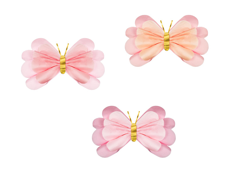Décorations en papier de soie Papillons, 50-40 cm, mélange – lot de 3 pièces