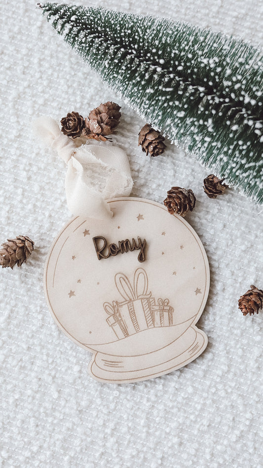 Boule Noël bois "Cadeaux"