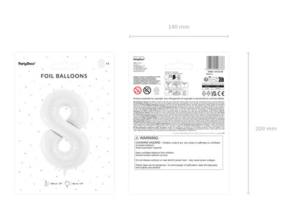 Ballon chiffre aluminium "8", 86 cm, blanc