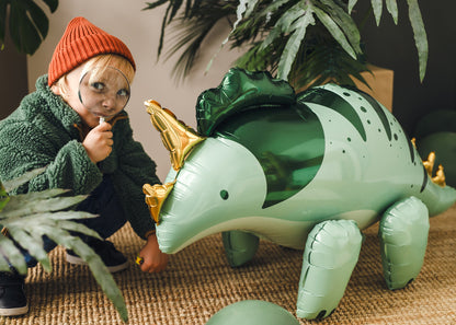 Ballon aluminium tricératops, 101 x 60.5cm, vert