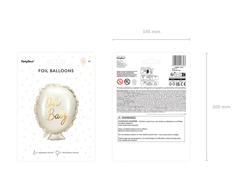 Ballon en aluminium Oh baby, 53x69 cm, multicolore