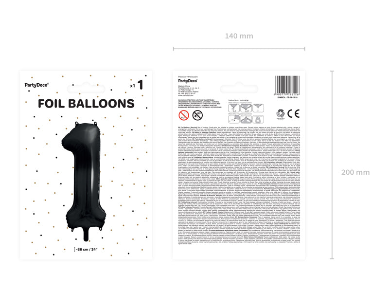 Ballon chiffre aluminium "1", 86cm, noir