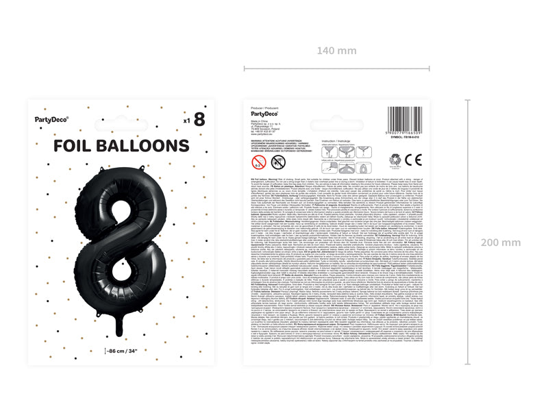 Ballon chiffre aluminium "8", 86cm, noir
