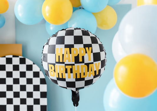 Ballon en aluminium Drapeau à damier, 45 cm, mélange de couleurs
