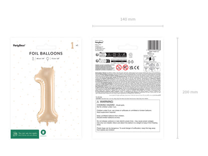 Ballon chiffre aluminium "1", 72cm, beige