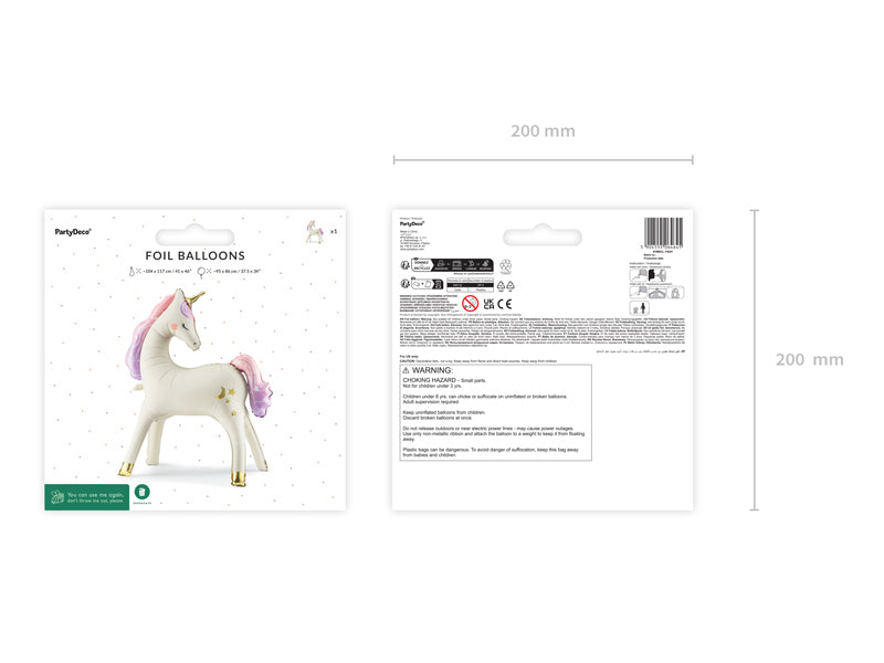 Ballon licorne autoportant, 95x86 cm, assortiment