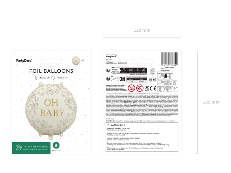 Ballon en aluminium disque ''Oh Baby'', 35x35 cm, multicolore