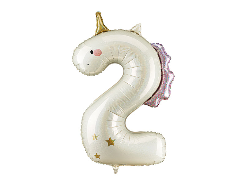 Ballon aluminium chiffre ''2'' Licorne, 93 cm, assorti