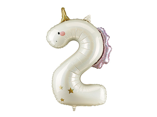 Ballon aluminium chiffre ''2'' Licorne, 93 cm, assorti