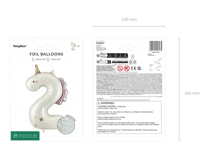 Ballon aluminium chiffre ''2'' Licorne, 93 cm, assorti
