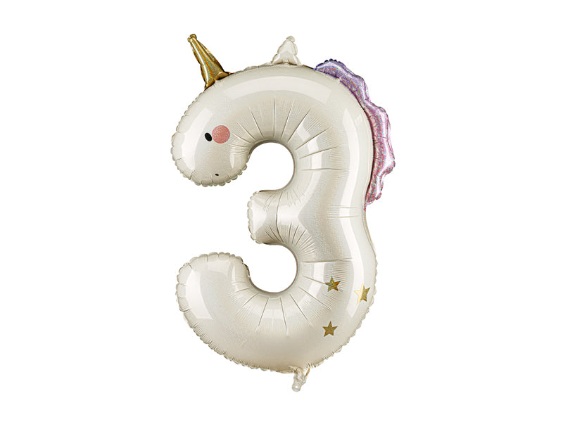 Ballon aluminium chiffre ''3'' Licorne, 93 cm, assorti
