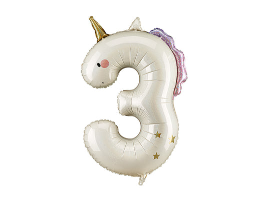Ballon aluminium chiffre ''3'' Licorne, 93 cm, assorti