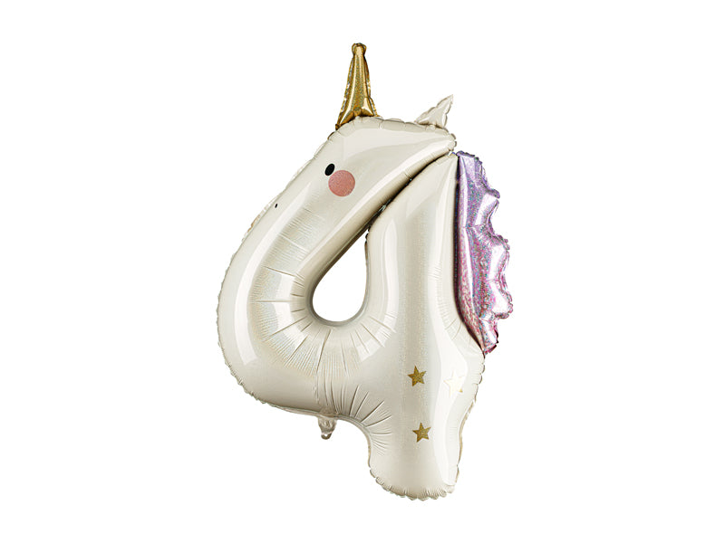 Ballon aluminium chiffre ''4'' Licorne, 93 cm, assorti