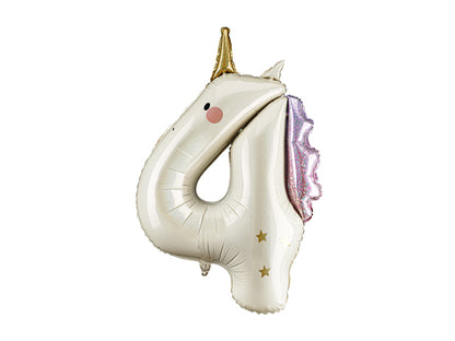 Ballon aluminium chiffre ''4'' Licorne, 93 cm, assorti