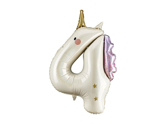Ballon aluminium chiffre ''4'' Licorne, 93 cm, assorti