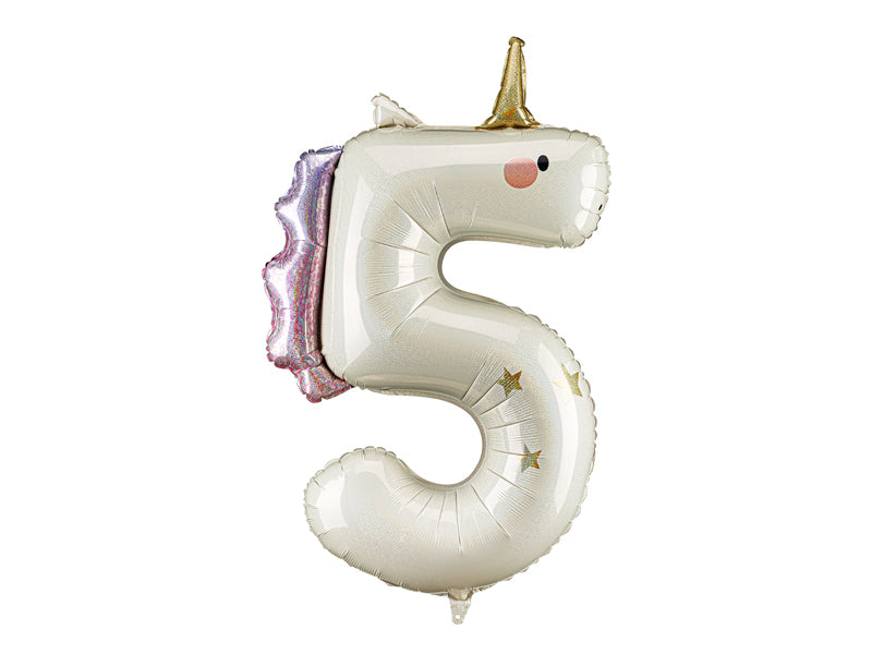 Ballon aluminium chiffre ''5'' Licorne, 93 cm, assorti