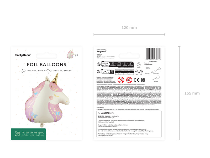 Ballon aluminium Licorne, 52x61 cm, assortiment