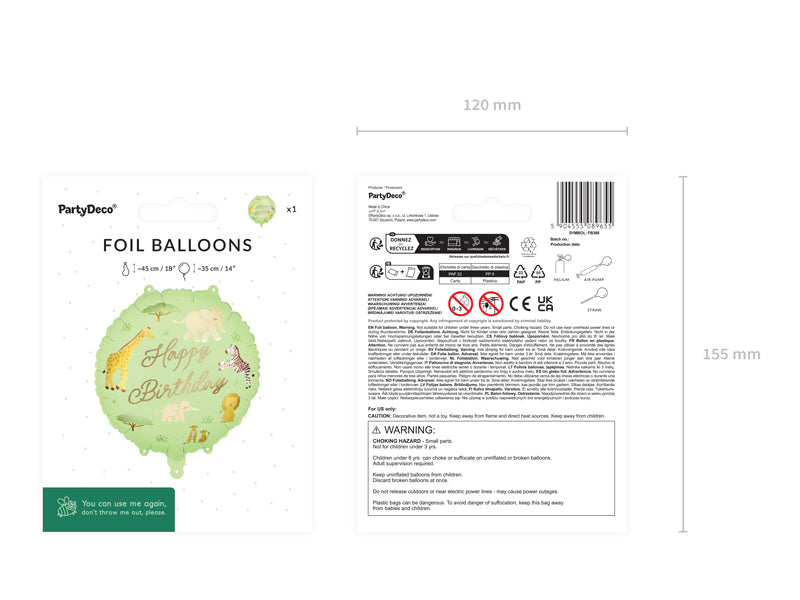Ballon rond Happy Birthday Safari 35 cm