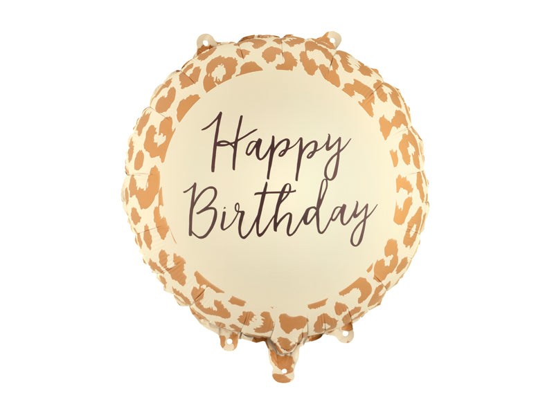 Ballon rond Happy Birthday léopard 35 cm